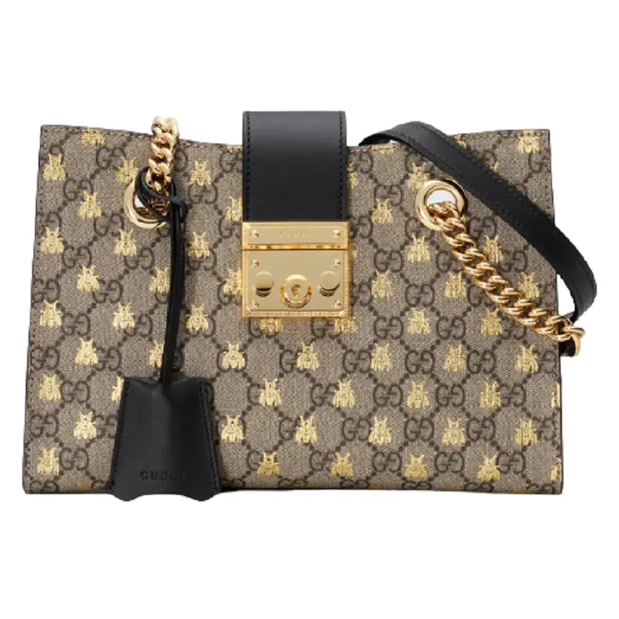 Túi Gucci Padlock Small GG Bees Shoulder GG Supreme Beige And Black Leather 498156-9F26G-8319
