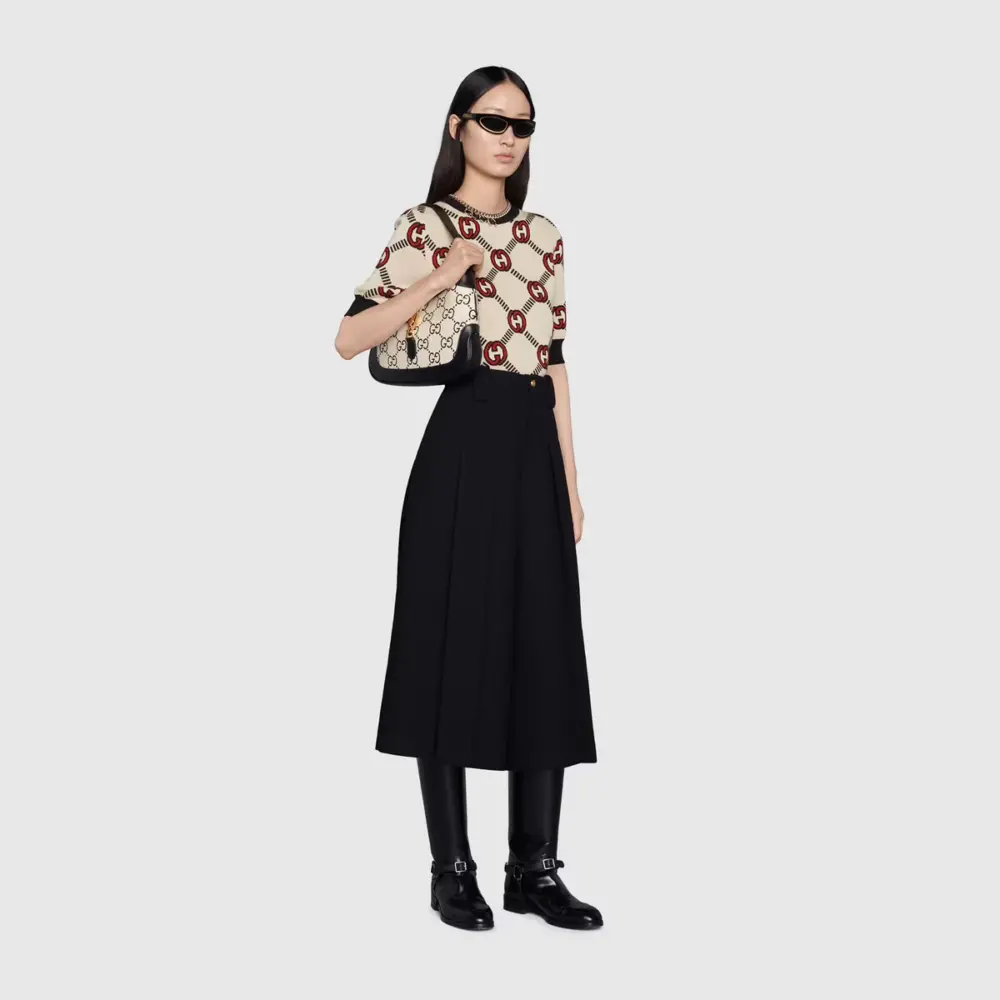 Túi Gucci Jackie 1961 Small GG Shoulder Black And White Leather 636706-UGMBG-9063 - Ảnh 5