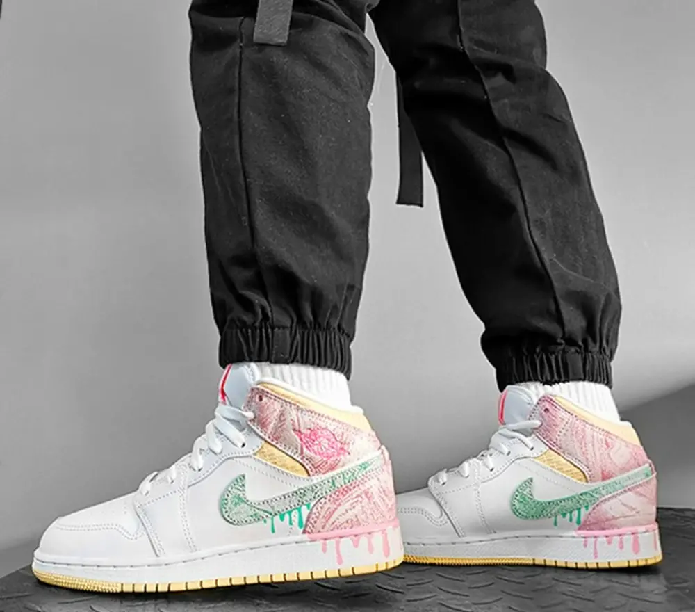 Giày Nike Air Jordan 1 Mid SE GS 'Paint Drip' DD1666-100 - Ảnh 6
