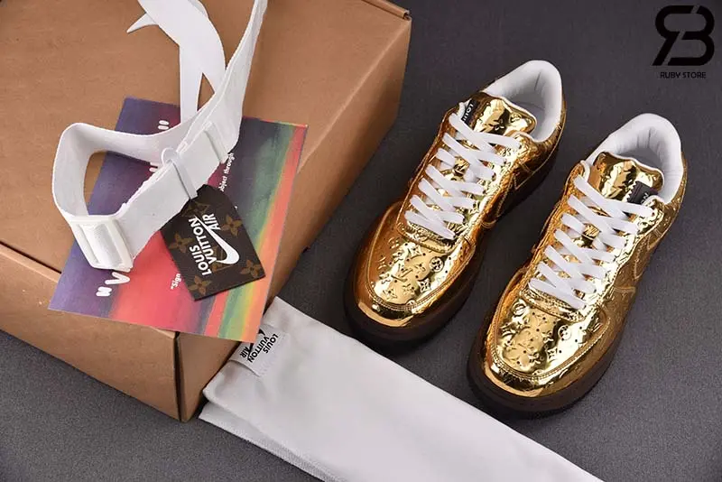 Giày Air Force 1 Low x Louis Vuitton 'Metallic Gold' - Ảnh 3