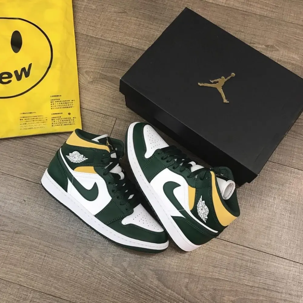 Giày Nike Air Jordan 1 Mid 'Green Yellow' 554724-371 - Ảnh 6