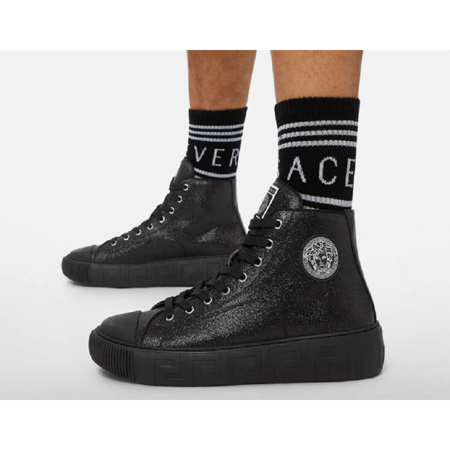 Giày Versace Greca Suede High Top Trainers Black DSU8403-1A02718-1B00P - Ảnh 2