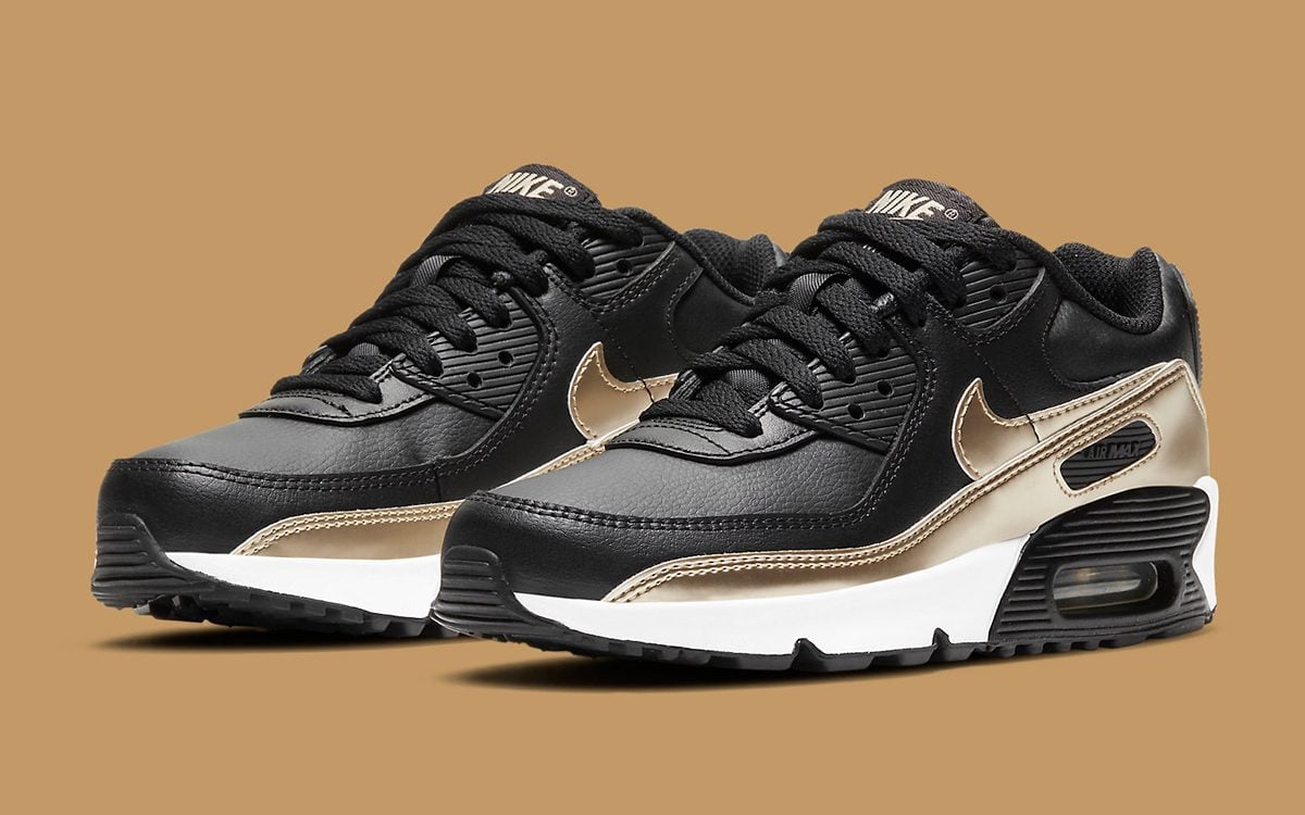 Giày Nike Air Max 90 LTR GS 'Black Metallic Gold Star' CD6864-008 - Ảnh 6