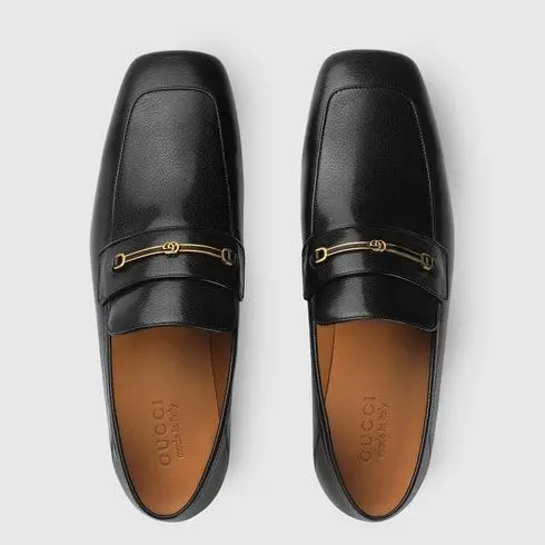 Giày Gucci Leather loafer with Horsebit and Double G 563264 0G0V0 1000 - Ảnh 3