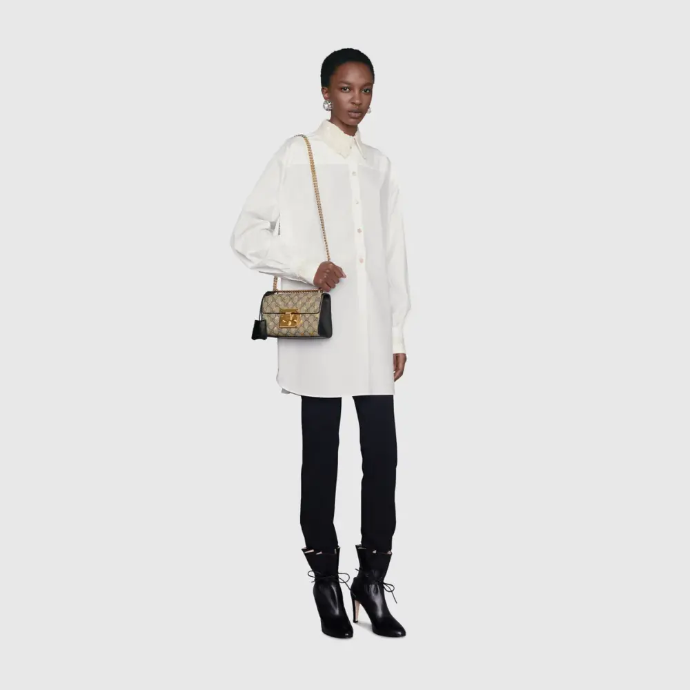 Túi Gucci Padlock Small GG Bees Shoulder Beige And Black Leather 409487-9F26G-8319 - Ảnh 5