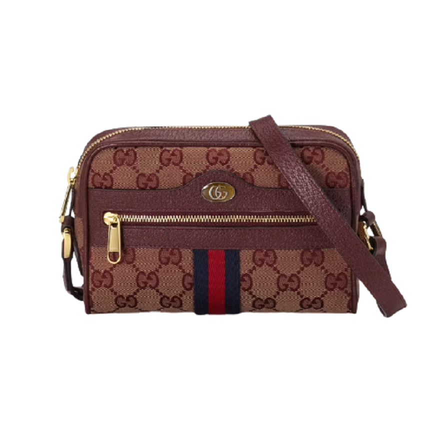Túi Gucci Ophidia Mini With Web Beige And Burgundy Original GG Canvas 517350-9Y9MS-9864