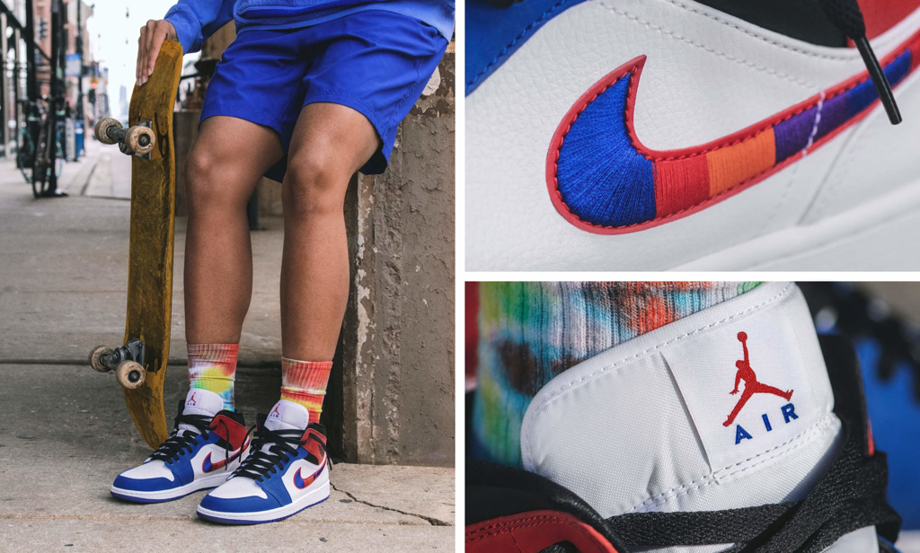 Giày Nike Air Jordan 1 MID SE GS 'Multicolored Swoosh' BQ6931-146 - Ảnh 6