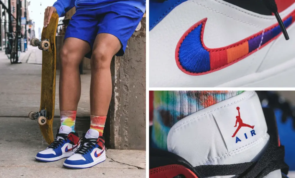 Giày Nike Air Jordan 1 MID SE GS 'Multicolored Swoosh' BQ6931-146 - Ảnh 6