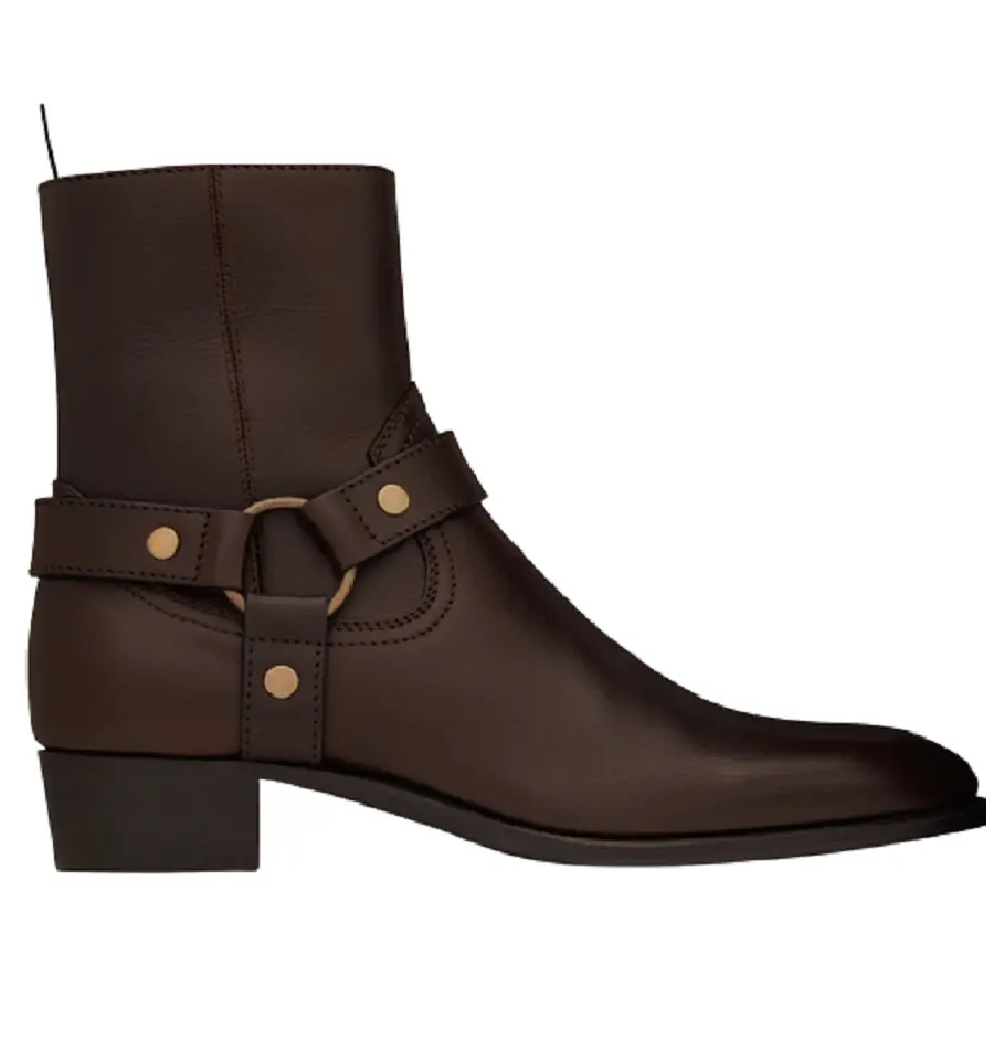 Giày Saint Laurent Wyatt Harness Boots In Smooth Leather 'Chocolate' 64909418T006023