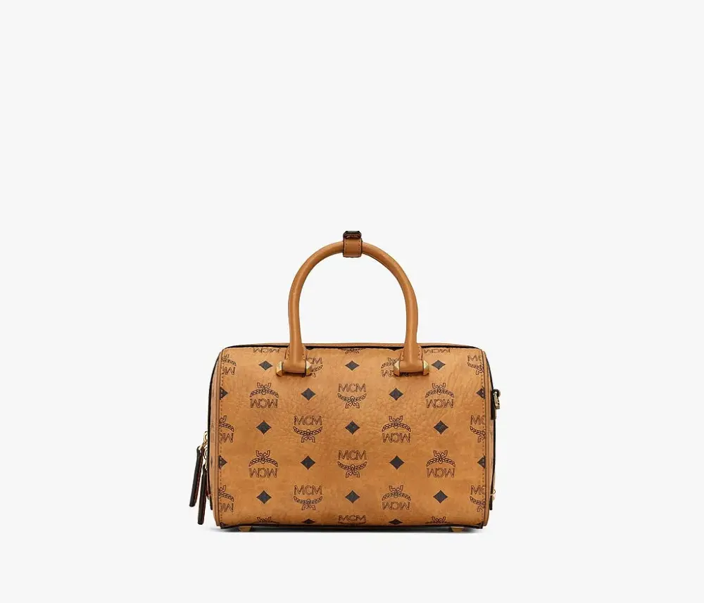 Túi MCM Small Essential Boston Bag In Visetos Original Cognac MWBAASE02CO001 - Ảnh 4