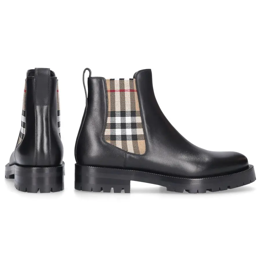 Giày Burberry Vintage Check Detail Leather Chelsea Boot Black 8042363 - Ảnh 4