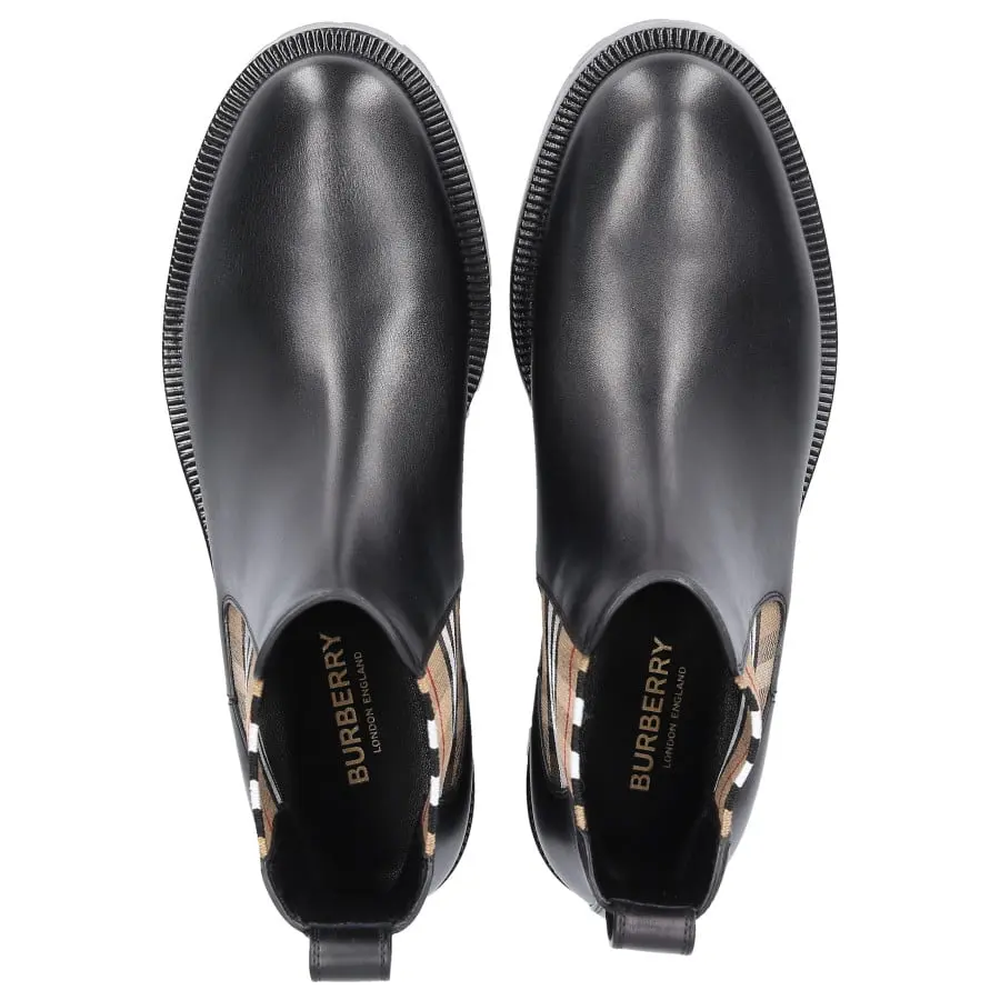 Giày Burberry Vintage Check Detail Leather Chelsea Boot Black 8042363 - Ảnh 3