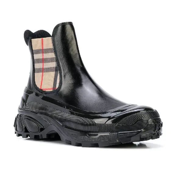 Giày Burberry Vintage Check Detail Coated Canvas Chelsea Boots Black 80217991 - Ảnh 3