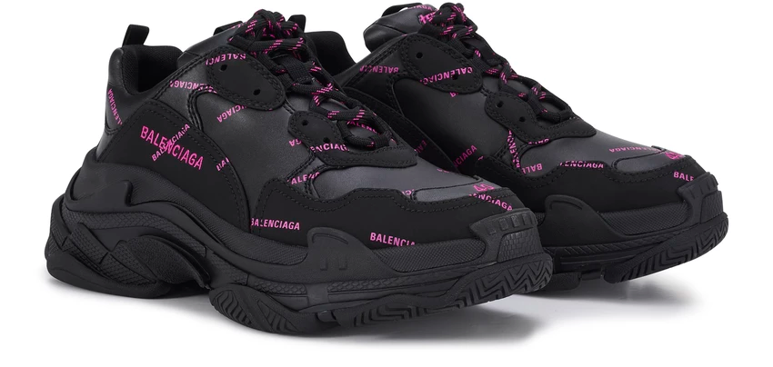 Giày Balenciaga Triple S Sneaker All Over Logo Black Pink 524039 W2FA1 1050 - Ảnh 4