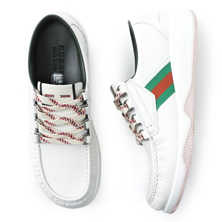 Giày Gucci Leather Web Lace Up Low 'White' 575399-D60D0-9070 - Ảnh 3