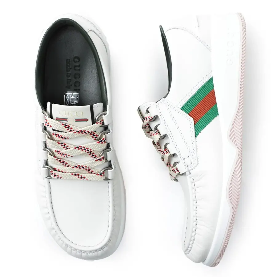 Giày Gucci Leather Web Lace Up Low 'White' 575399-D60D0-9070 - Ảnh 3