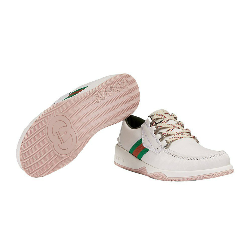 Giày Gucci Leather Web Lace Up Low 'White' 575399-D60D0-9070 - Ảnh 4