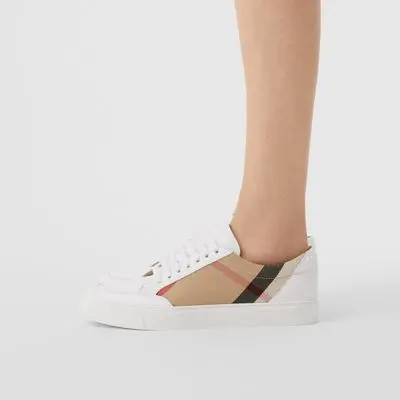 Alternative view of Giày Burberry House Check and Leather Optic White 80243261