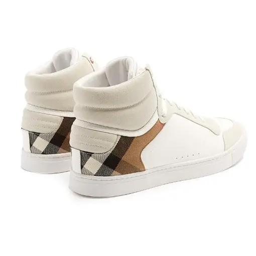 Giày Burberry House Check High-Top and Leather White 80241231 - Ảnh 4