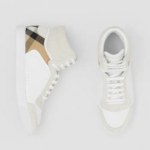 Giày Burberry House Check High-Top and Leather White 80241231 - Ảnh 3