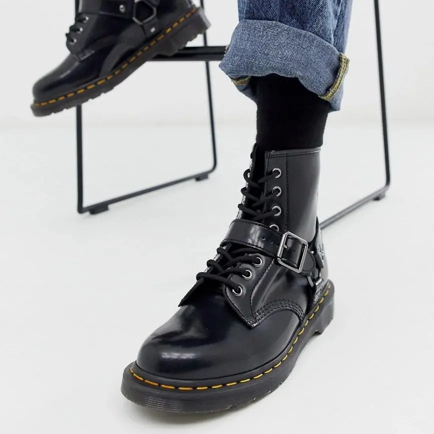 Giày Dr. Martens 1460 Black Harness Leather Lace Up Boots 25163001 - Ảnh 3