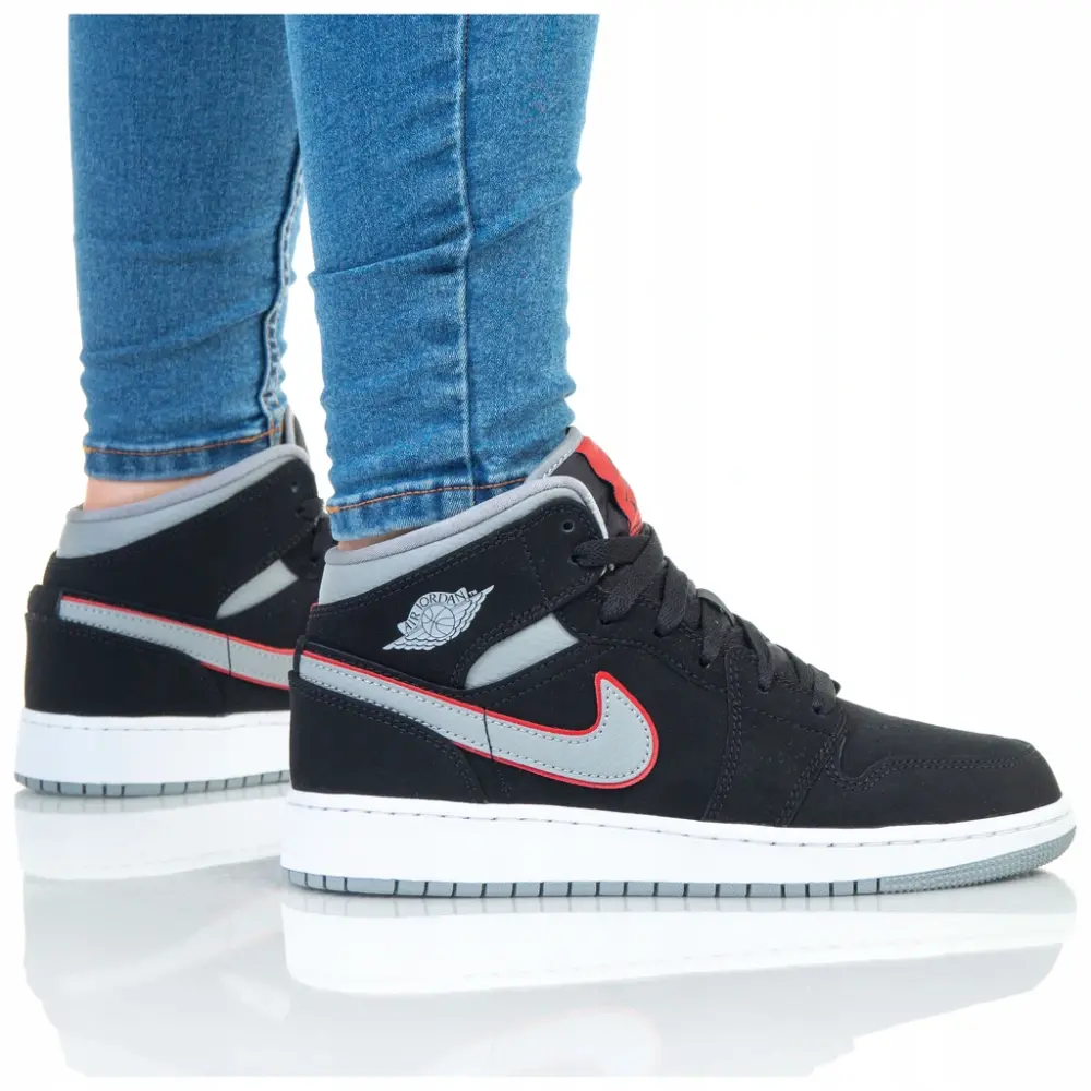 Giày Nike Air Jordan 1 Mid GS 'Black Particle Grey' 554725-060 - Ảnh 4