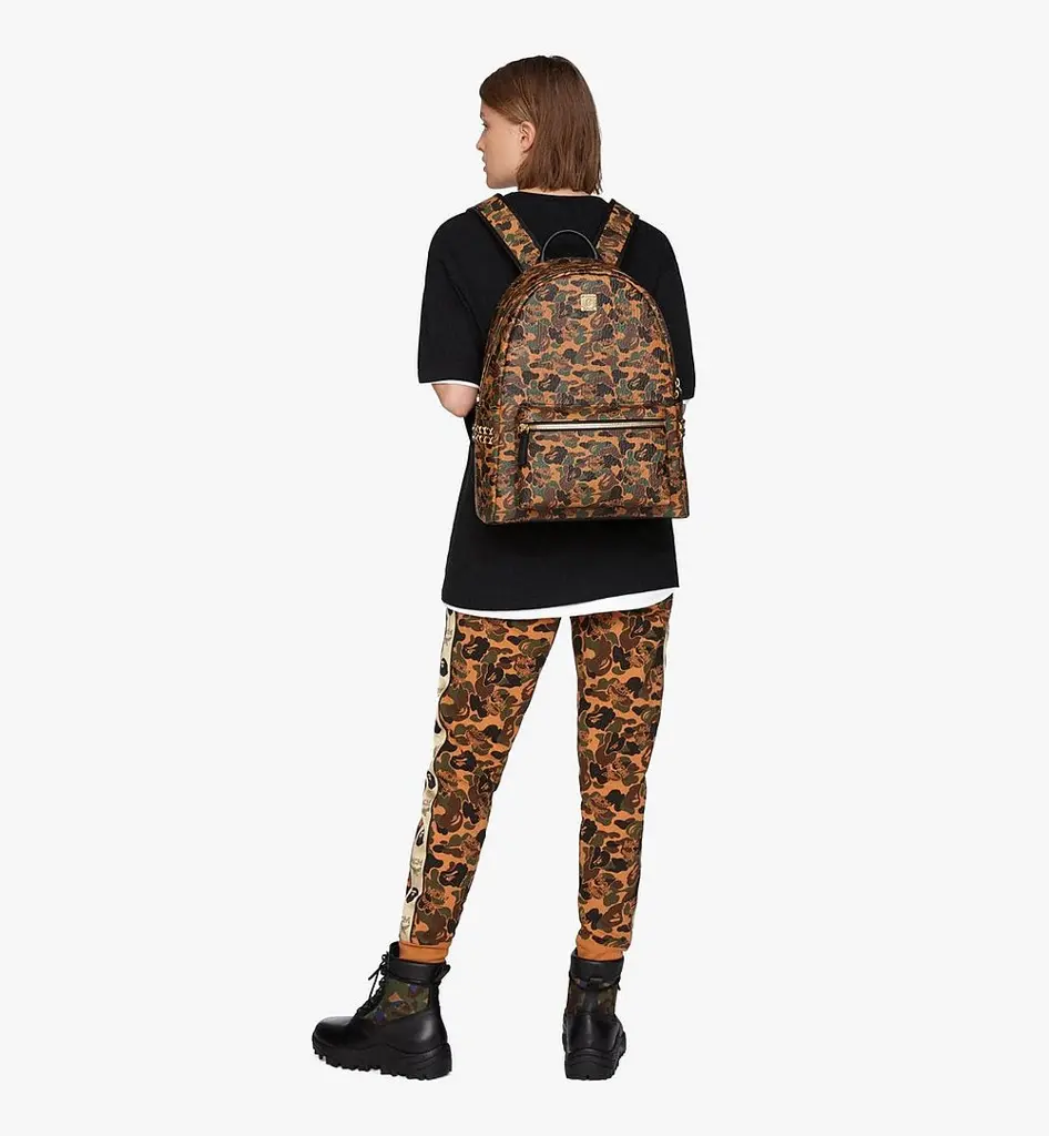 Alternative view of Balo Mcm x Bape Stark Camo in Coated Canvas 'Gold Plated' MMK9AMB02CW001