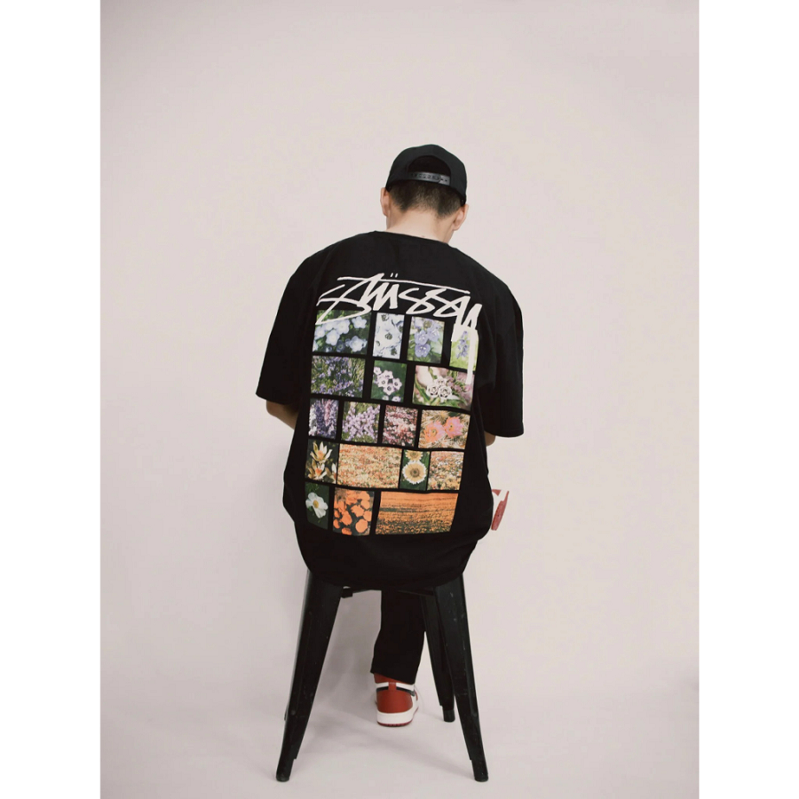 Áo Stussy Flower Grid Dyed T-shirt 'Black' - Ảnh 3