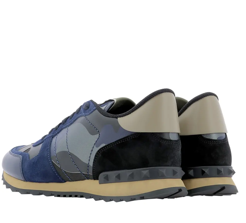 Giày Valentino Garavani Leather Trainers Sneakers Rockrunner In Blue WY2S0723XVUBY0 - Ảnh 3
