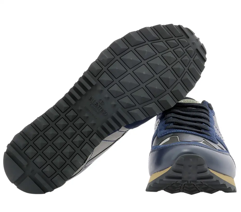 Giày Valentino Garavani Leather Trainers Sneakers Rockrunner In Blue WY2S0723XVUBY0 - Ảnh 4