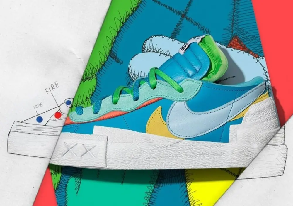 Alternative view of Giày Nike KAWS x sacai x Blazer Low 'Neptune Blue' DM7901-400