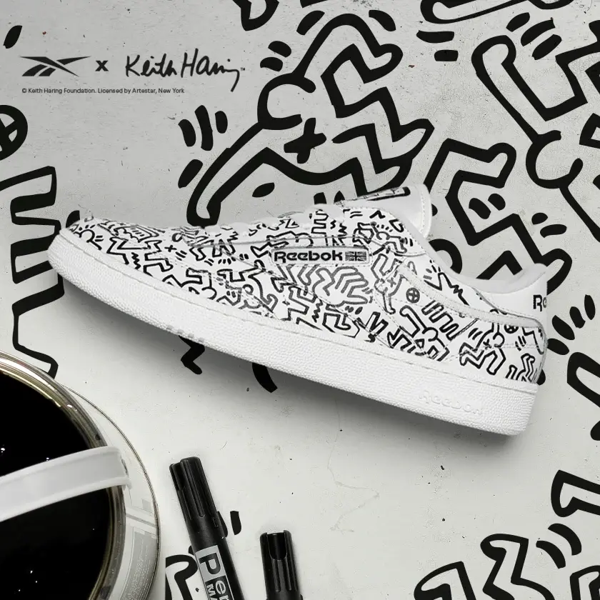 Giày Reebok Keith Haring x Club C 'Dancing Figures Allover Print' GZ1458 - Ảnh 5