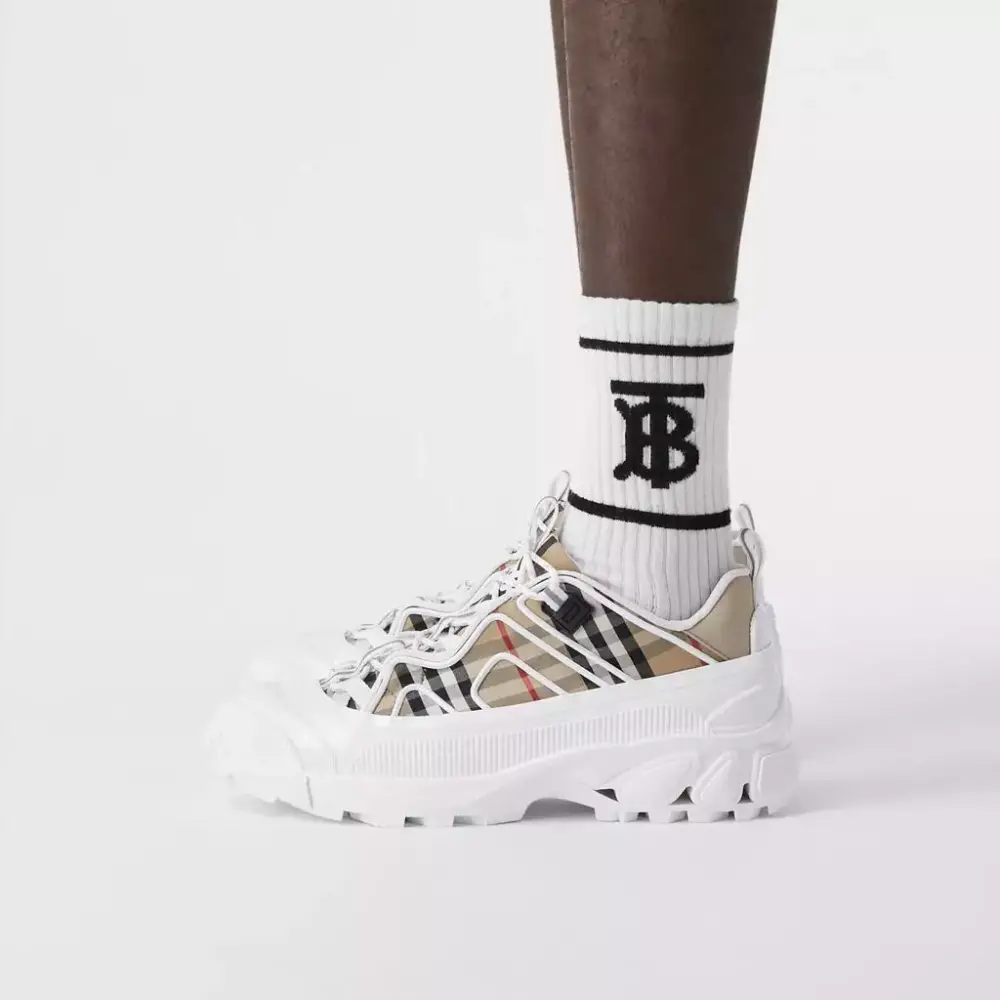 Giày Burberry Vintage Check Cotton Leather Arthur Beige 80372541 - Ảnh 3