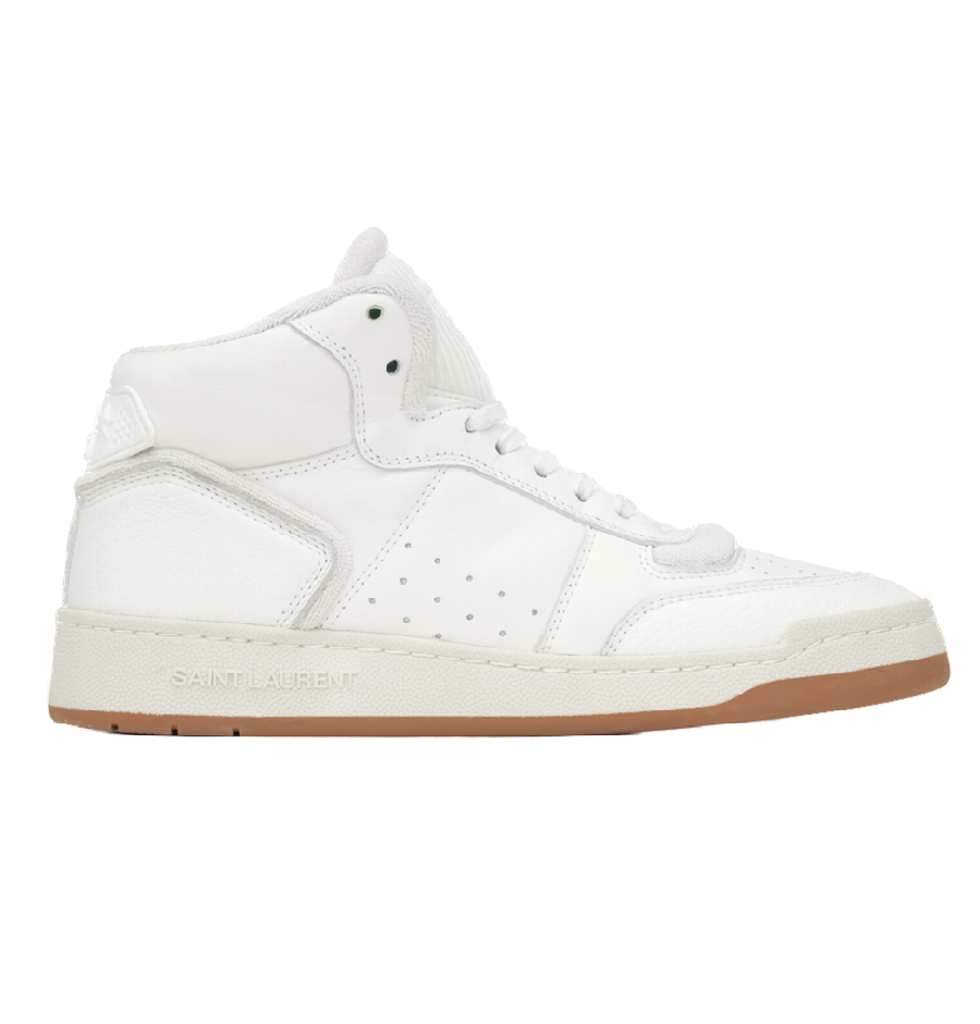 Giày Saint Laurent SL 80 Mid Top In Smooth And Grained Leather 'White'