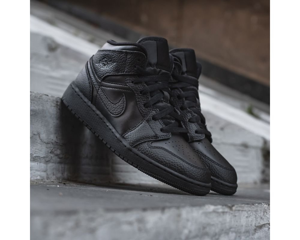 Giày Nike Air Jordan 1 Mid GS 'Triple Black' 554725-093 - Ảnh 3