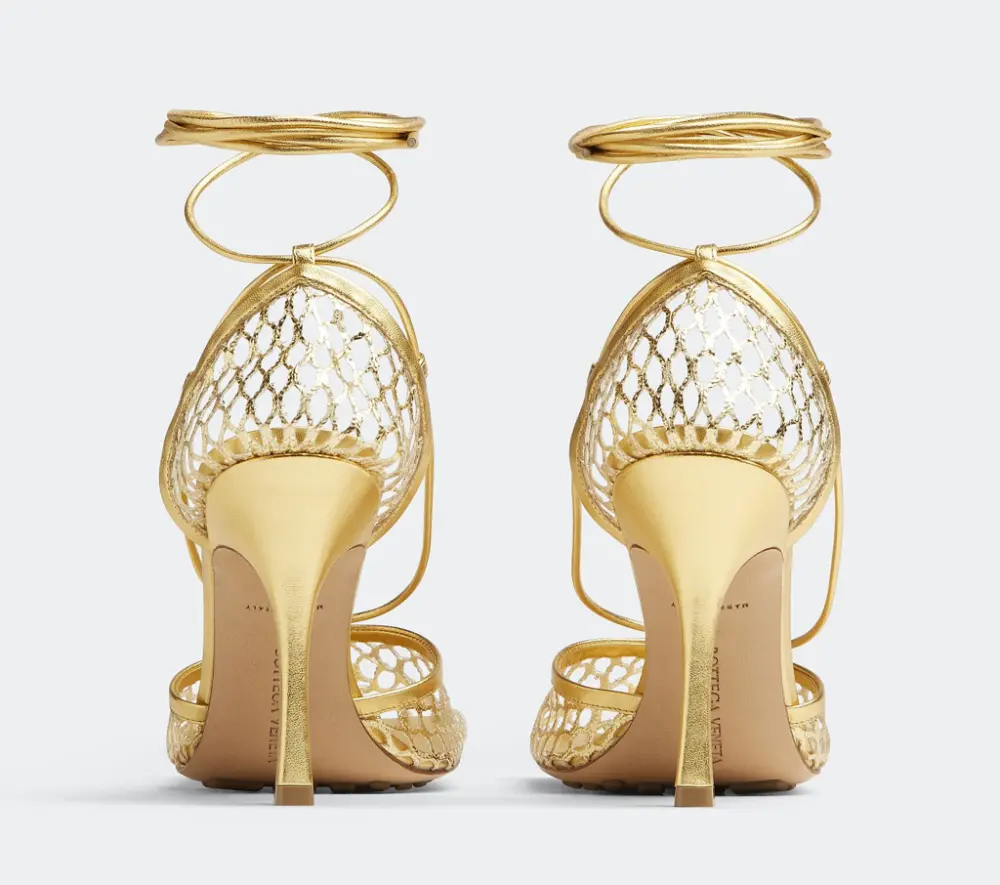 Giày Cao Gót Bottega Veneta Lace-Up Sandal 'Gold' 651388V1BT18265 - Ảnh 3
