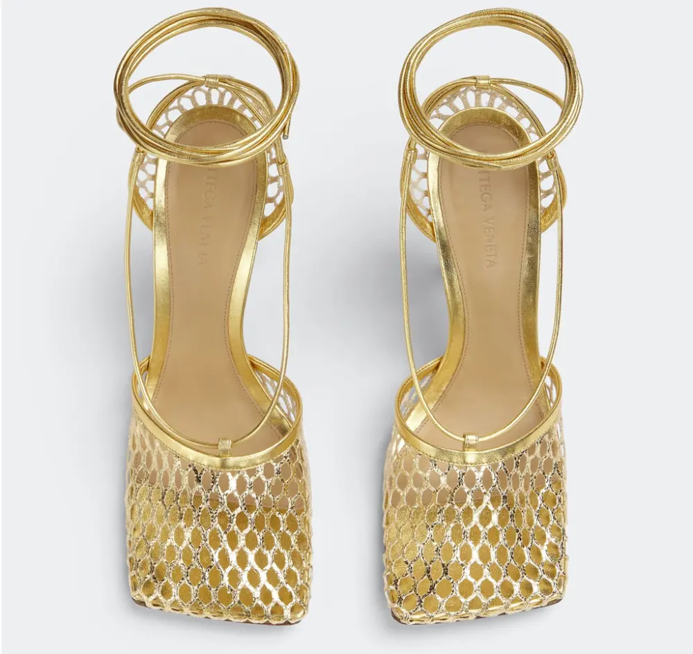 Giày Cao Gót Bottega Veneta Lace-Up Sandal 'Gold' 651388V1BT18265 - Ảnh 4