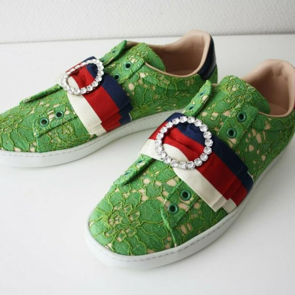 Giày Gucci Green Flat Heel Sneakers Casual Shoes 498705-9MW10-3876 - Ảnh 3