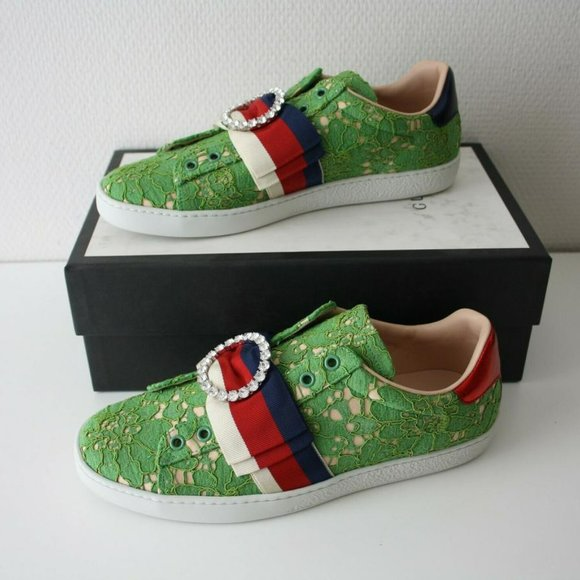 Giày Gucci Green Flat Heel Sneakers Casual Shoes 498705-9MW10-3876 - Ảnh 4