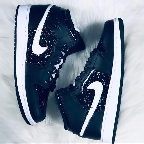 Giày Nike Air Jordan 1 Mid SE GS 'Black Glitter' AV5174-001 - Ảnh 5