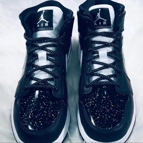 Giày Nike Air Jordan 1 Mid SE GS 'Black Glitter' AV5174-001 - Ảnh 6