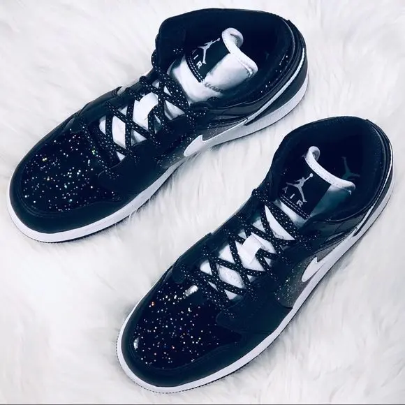 Giày Nike Air Jordan 1 Mid SE GS 'Black Glitter' AV5174-001 - Ảnh 3