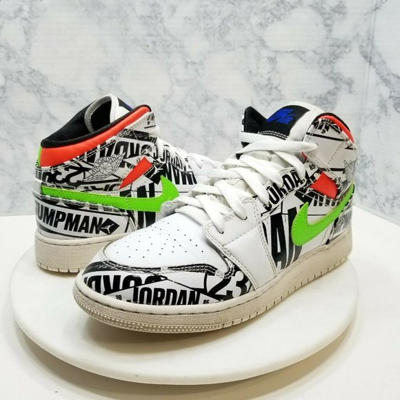 Giày Nike Air Jordan 1 Mid GS 'All Over Logos' 554725-143 - Ảnh 4