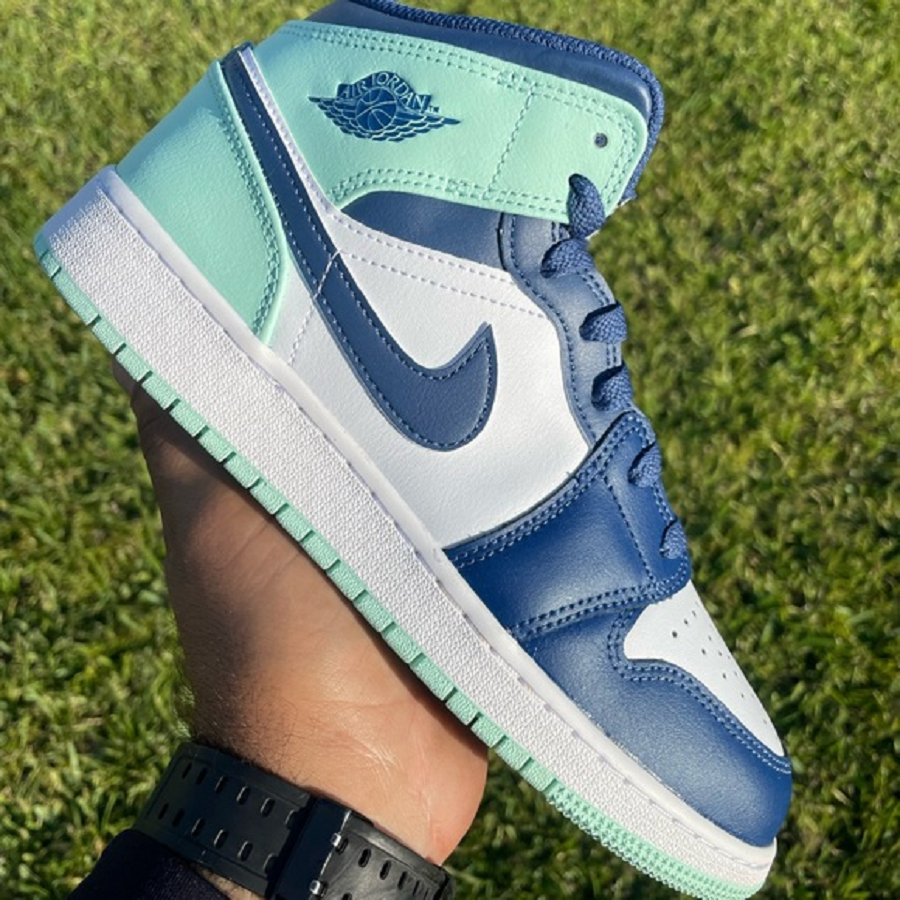 Giày Nike Jordan 1 Mid Mystic Navy Mint Foam GS 554725-413 - Ảnh 4