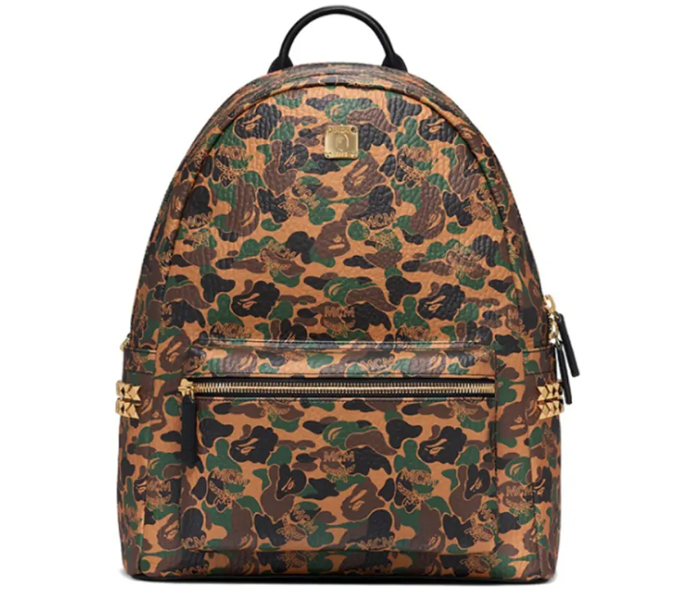 Balo Mcm x Bape Stark Camo in Coated Canvas 'Gold Plated' MMK9AMB02CW001