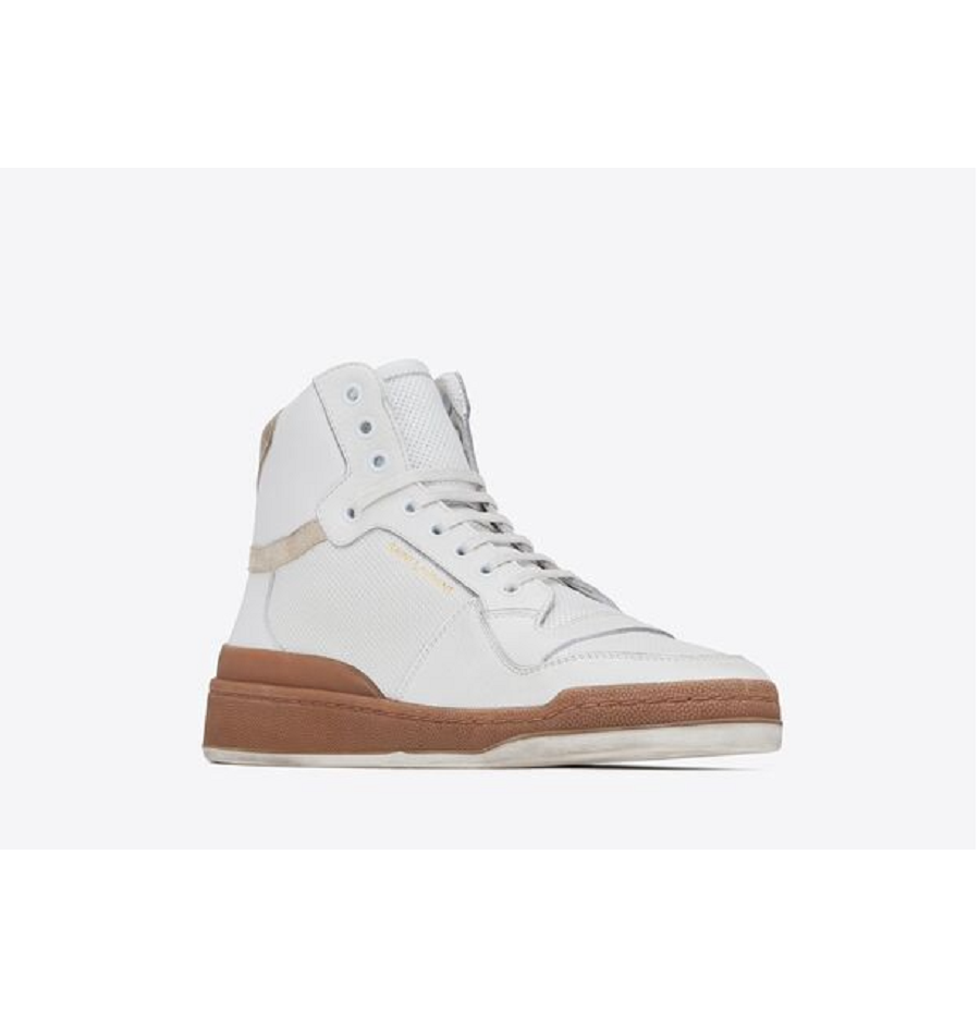 Giày Saint Laurent SL24 Mid Top Sneaker Beige White 61061804GA09298 - Ảnh 3