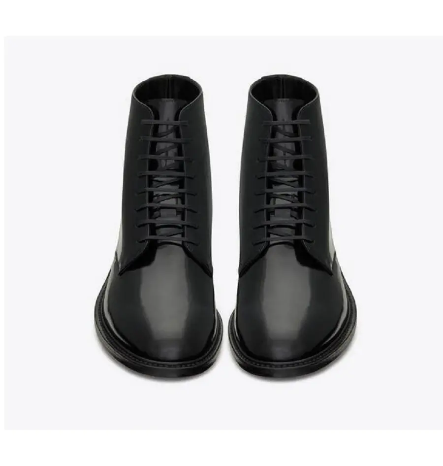 Giày Saint Laurent Army Laced Boots In Shiny Leather 'Black' 6323581YZ001000 - Ảnh 3