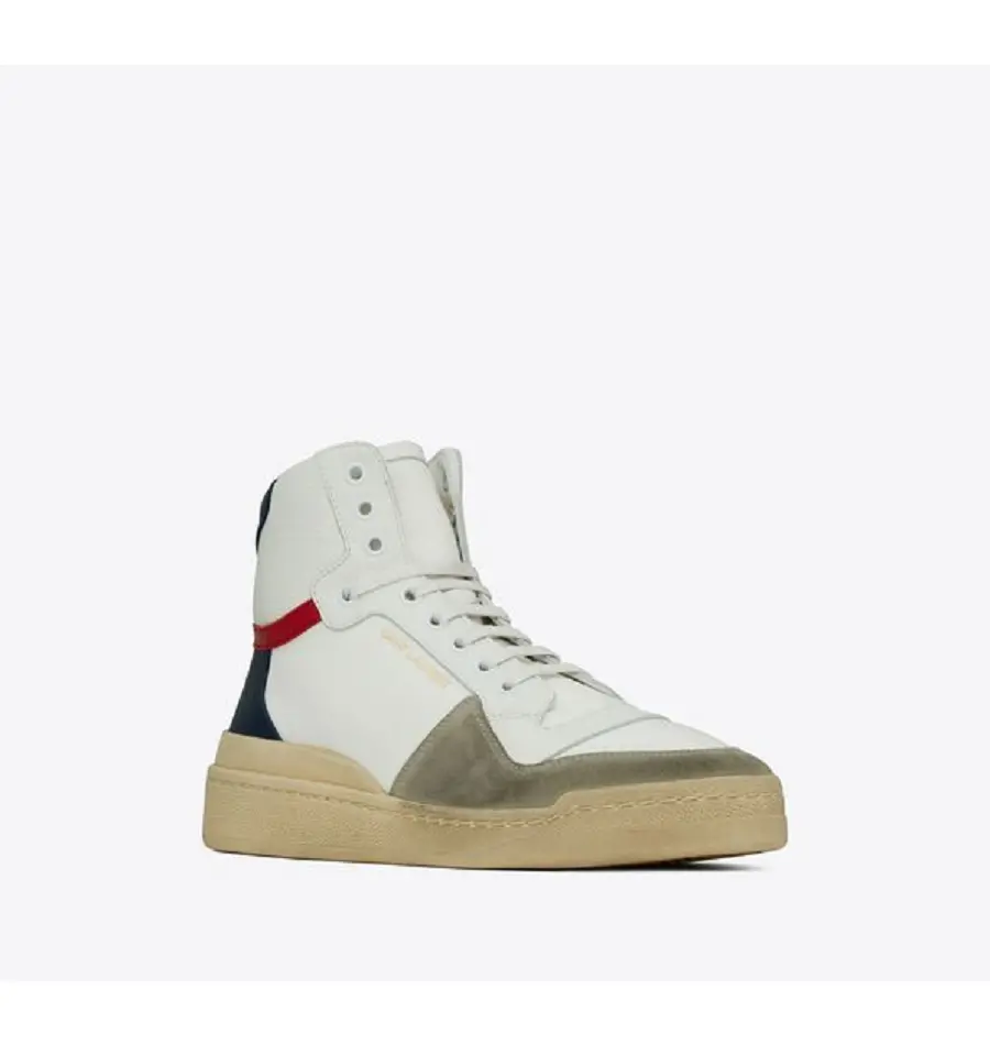 Giày Saint Laurent SL24 Mid Top Sneaker Brown White 66943012N609098 - Ảnh 4