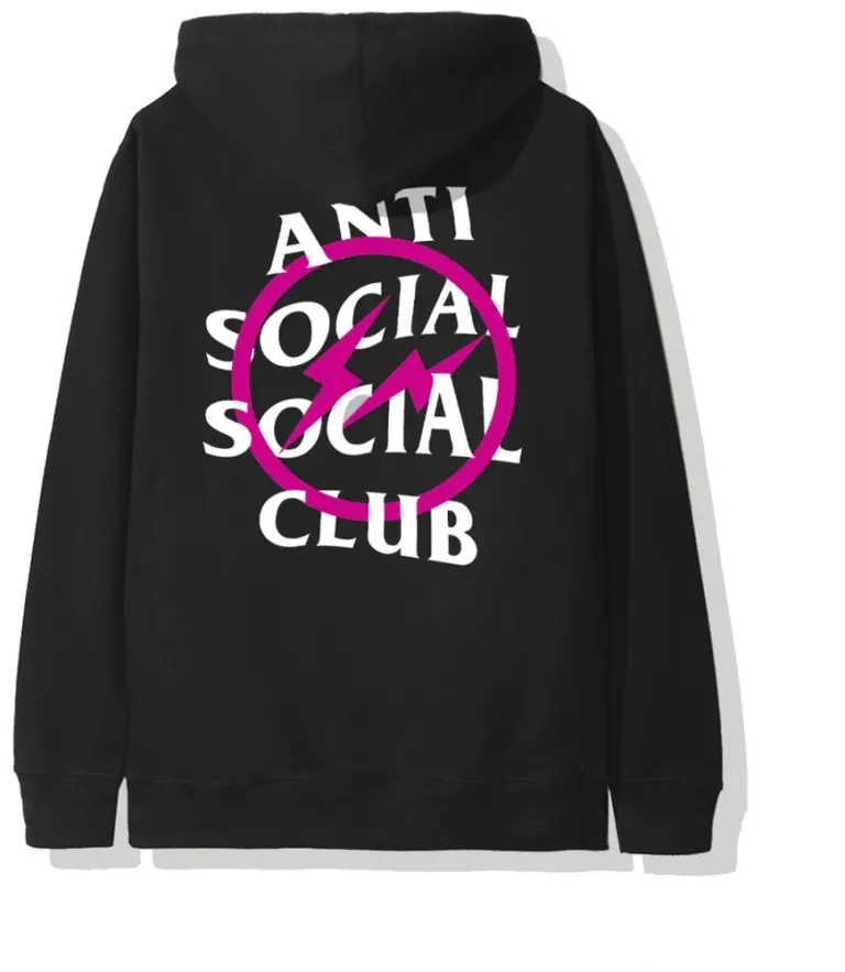 Áo Anti Social Social Club x Fragment Pink Bolt Hoodie Black ASSC-XFPBHBK - Ảnh 6