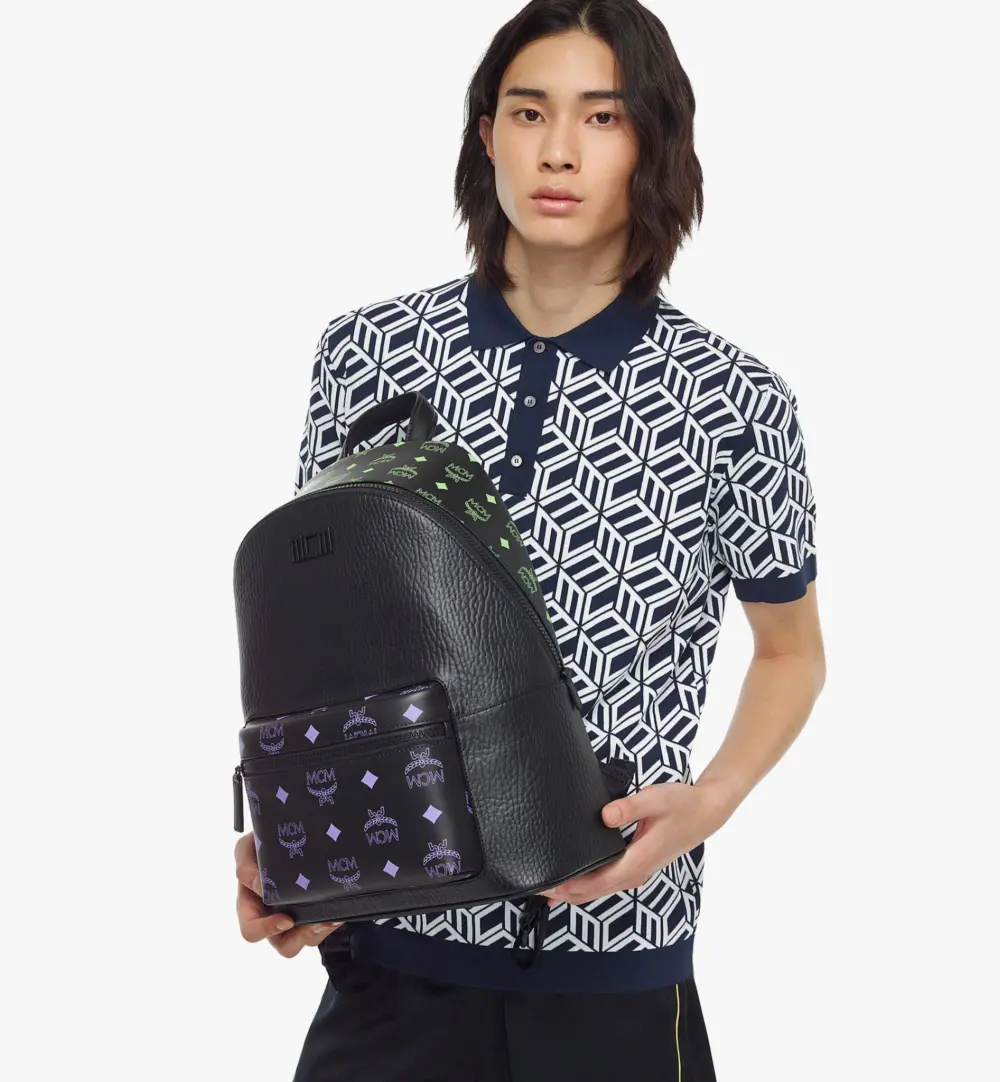 Balo MCM Stark Splash Logo Leather Black MMKCSSX02U6001 - Ảnh 4